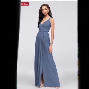 Double-Strap Long Georgette bridesmaid Wrap Dress